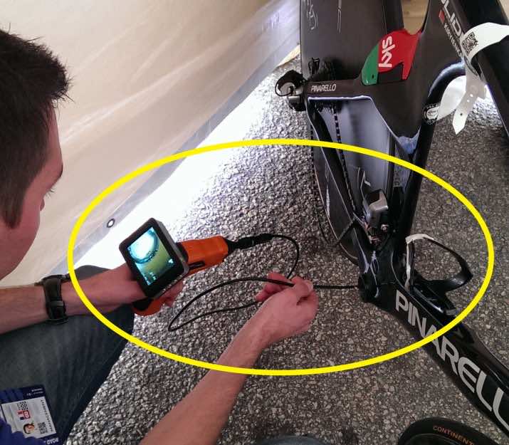 自行车上装有马达的自行车手