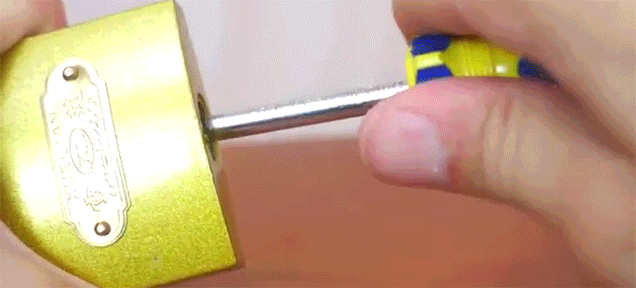 你只需要一个曲别针，一个螺丝刀，或者一个金属罐就可以打开一把锁