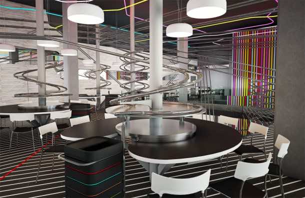 英国一家快餐店通过过山车送餐