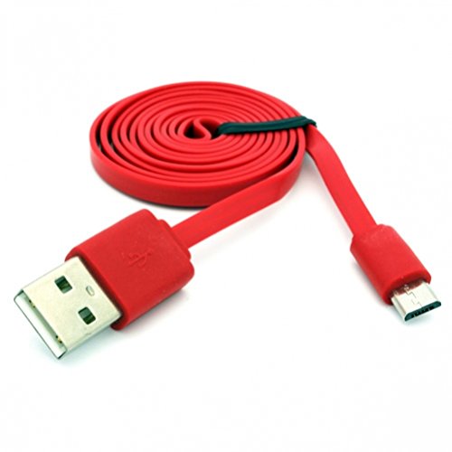 红色3英尺扁平微型USB线充电线数据同步线