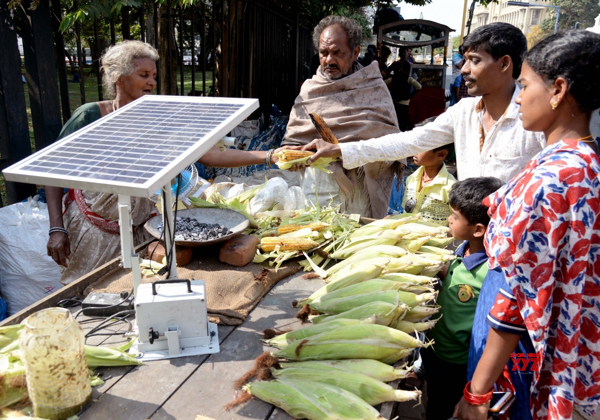 现在Selvamma使用太阳能烤玉米!
