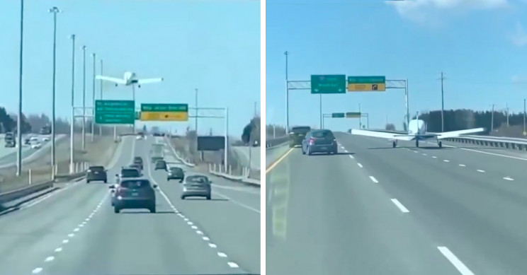 这架飞机在加拿大的高速公路上紧急降落